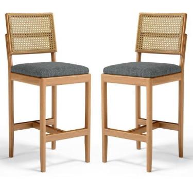 Imagem de Kit Com 2 Banqueta Milena Madeira Maciça Assento Estofado Encosto De T