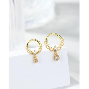 Imagem de Brincos pendentes de zircônia cúbica banhada a ouro, anel de septo, aço cirúrgico 316L, brincos de cartilagem, brincos clicker, 16G 10MM, Aço inoxidável, Sem pedra preciosa