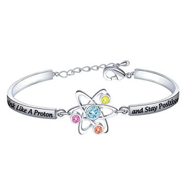 Imagem de Presente químico de ciência atômica da Feelmem Think Like A Proton and Stay Positive Bracelete Chemistry Science Jewelry Gift for Scientist Physicist Chemist Teacher Graduates