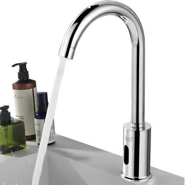 Imagem de Torneira Automática Com Sensor Infravermelho de Movimento com Bico Aerador Bica Alta Bivolt Para Banheiro de Luxo Bancada Pia Lavagem Sem Toque