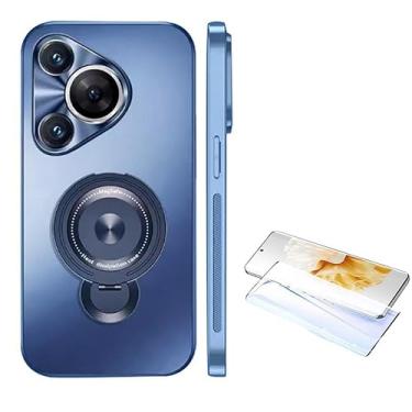 Imagem de Capa para celular compatível com Huawei Pura 70 Pro+ All-Inclusive ultrafina proteção total para Huawei Pura 70 Capa com suporte giratório fosco (azul marinho, Huawei Pura 70 Ultra)