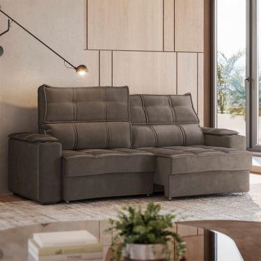 Imagem de Sofá Retrátil e Reclinável 3 Lugares Bipartido com Porta Copos 250cm Cobán Espresso Móveis Marrom Escuro