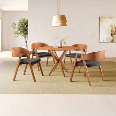Imagem de Conjunto de Mesa Redonda 108 Cm com 4 Cadeiras Luna Preto/Marrom