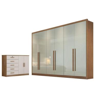 Imagem de Guarda Roupa Casal Livorno Com Nicho E Cômoda Seul Cumaru 25 Fendi - Novo Horizonte