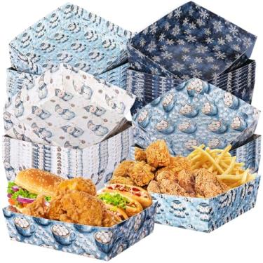 Imagem de Zhehao Pacote com 36 bandejas de comida de papel de Natal de 2,3 kg grandes bandejas de nacho para servir comida de natal suprimentos de festa de Natal tigela de lanche descartável para decorações de