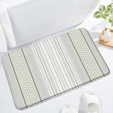 Imagem de LAEDCIITI Tapete de banho listrado verde sálvia branco moderno vertical geométrico abstrato asteca vintage estética boho casa de fazenda simples moda tapete de banho, tapete absorvente para quarto