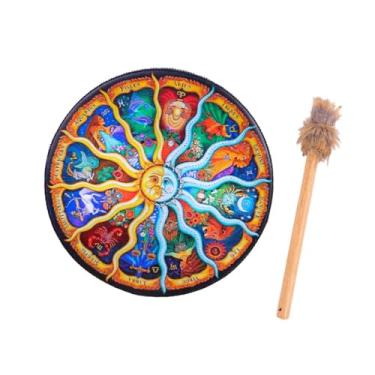 Imagem de KiBcsLic Tambor Xamânico Instrumental, Tambor de Mão Xamânico, Adereço para Amantes da Música, Presente Versátil para Jogos, Adultos, Instrumento Musical, Doze Constelações