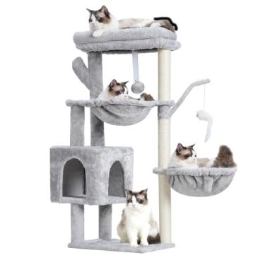 Imagem de Heybly Árvore para gatos, condomínio de torre de cactos de 100 cm com poste para arranhar, torre de gato para gatos internos, mastro de sisal totalmente embrulhado, plataforma macia, 2 cestas e