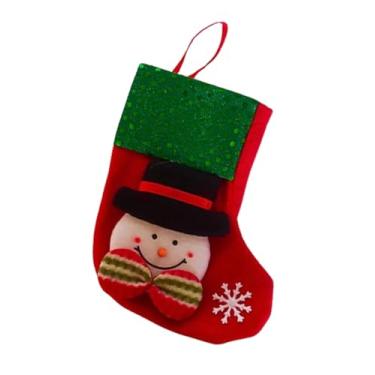 Imagem de KINDU - Meia Natalina com Boneco de Neve 16 cm – em Feltro Vermelho e Verde com Glitter
