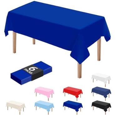 Imagem de DaiUni 6 peças de toalhas de mesa descartáveis de plástico azul royal para festas 137 x 274 cm, toalhas de mesa retangulares de plástico para festas