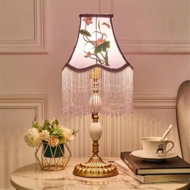 Imagem de Luminária de mesa francesa de luxo com LED, estilo retrô americano, para sala de estar, quarto, escritório, casa de campo ou hotel, com franjas criativas, estilo campestre europeu (modelo 27