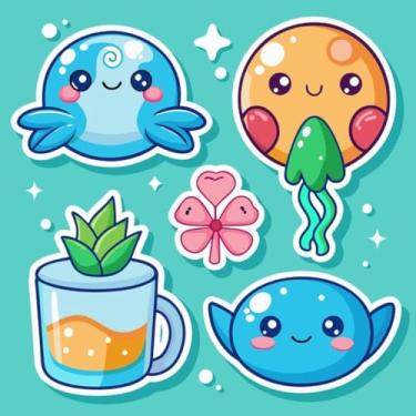 Imagem de Adesivos fofos kawaii para crianças decoração de parede e cadernos coleções de personagens encantadores 50x50cm