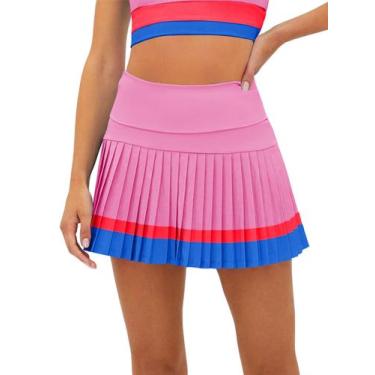 Imagem de Saias de tênis Fisoew, bloco colorido de cintura alta com shorts rosa