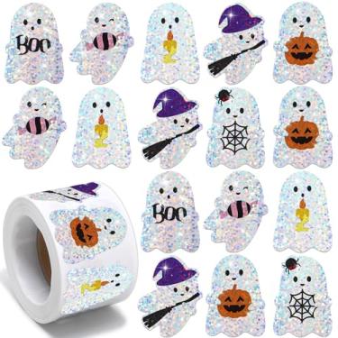 Imagem de Feifeiya 500 Pcs Halloween Ghost Boo Stickers Roll Laser Cute Boo Holographic Waterproof Decals 6 Designs Spooky Self-adhesive Sparkly Stickers for Halloween Party School Classroom Gift Envelope Decor
