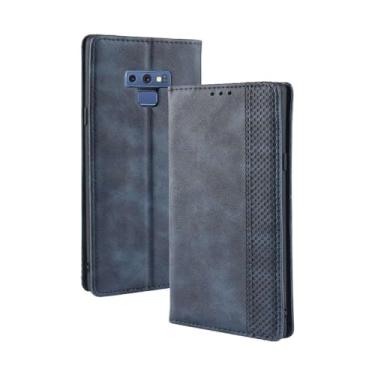 Imagem de Capa para Samsung Galaxy NOTE 9,Retro Flip magnético,Caso de telefone de couro PU,Design de carteira com 3 slots de cartão e 1 clipe de dinheiro -Blue