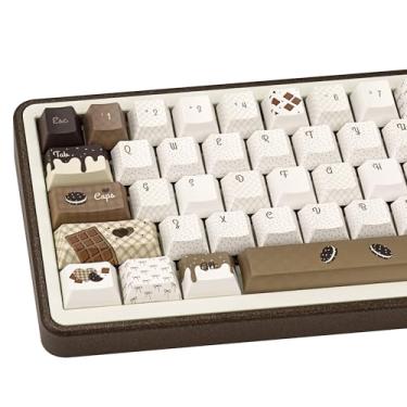 Imagem de COOMICKEY Teclas PBT, perfil cereja com tema de biscoito de chocolate, 145 teclas fofas personalizadas para teclados mecânicos Cherry Gateron MX Swithes (marrom)