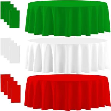 Imagem de BCCSNNM N Toalha de mesa redonda de plástico, 213 cm, verde, vermelha, branca, descartável, tema italiano, capas de mesa para decorações de festa de Natal em família