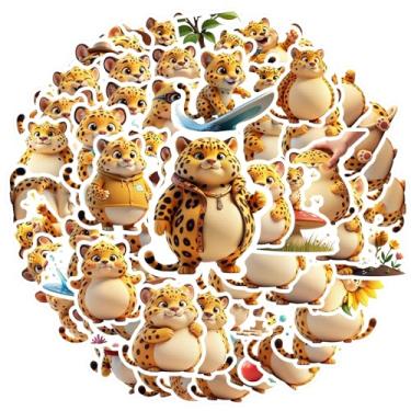 Imagem de 70 peças de adesivos de animais leopardo adesivos animados de PVC para telefone faça você mesmo, guitarra, notebook, mala, copo, guitarra, faça você mesmo, bicicleta, skate, laptop, bagagem, decoração
