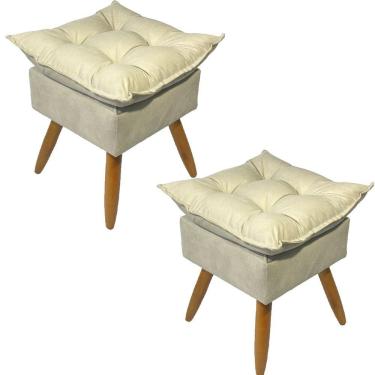 Imagem de Kit 2 Puff Decorativo Quadrado Para Sala Quarto Penteadeira Recepção Alice Pé Palito Castanho Suede
