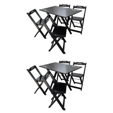 Imagem de Kit 2 Conjuntos Mesa Dobrável Madeira 110x70 Com 4 Cadeiras Jack Preta