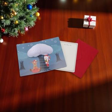 Imagem de 1 conjunto de cartão de felicitações de Natal árvore de Natal com papel envelope azul branco 16 x 10 cm