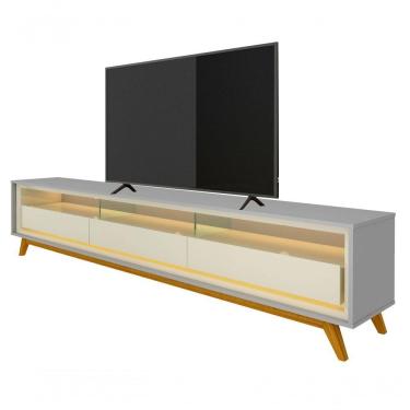 Imagem de Rack Para Tv 2.2 Retrô Com Led Requinte Cinza Com Off White - Gelius Móveis