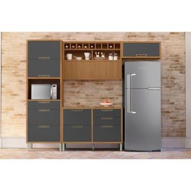 Imagem de Cozinha Modulada Completa Imperatriz 4 Peças (2aéreos+1balcão+1paneleiro) C4p157 Freijo-grafite - Nesher