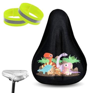 Imagem de Almofada de assento de bicicleta infantil atualizada, capa de assento de bicicleta confortável com design fofo de desenho animado, absorção de choque, fácil de instalar, ajuste universal para