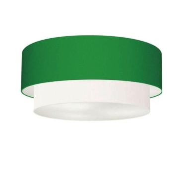 Imagem de Plafon Duplo Cilíndrico Vivare Md-3065 Cúpula Tecido 80x70cm - Bivolt Verde-folha-branco 127/220v