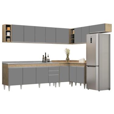 Imagem de Armário De Cozinha Modulado De Canto 8 Peças Cp27 Com Pia Inox Castanho/cinza - Lumil
