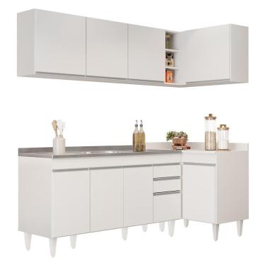 Imagem de Armário De Cozinha Modulado De Canto Esquerdo 4 Peças Cp51 Com Pia Inox Branco - Lumil