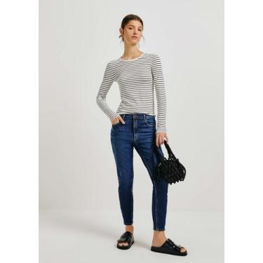 Imagem de Calça Jeans Básica Feminina Cintura Média Skinny Com Puídos - Hering, 