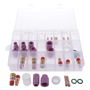 Imagem de Kit de consumíveis Tig Torch WP 17 18 26 10 copo de vidro Pyrex Kit de lentes de gás atarracado - Acessórios completos de soldagem, bocais de gás, pinças e copos - para entusiastas de soldagem Tig