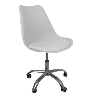 Imagem de Cadeira Office Base Cromada Com Rodizio Giratória Saarinen Branco