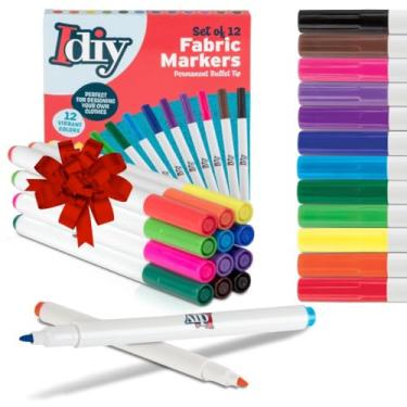 Imagem de Marcadores de tecido (12 cores) Kit de canetas de pintura de arte para colorir permanentes DIY com ponta fina para roupas e tecidos, à prova de desbotamento e sem sangramento, seguro para crianças,