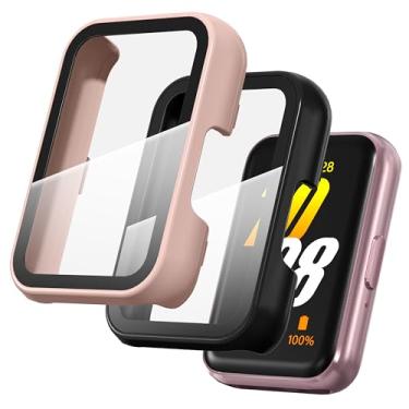 Imagem de Suoman Pacote com 2 capas para Samsung Galaxy Fit3, protetor de tela de vidro temperado com cobertura total, capa protetora de policarbonato rígido - preto + rosa