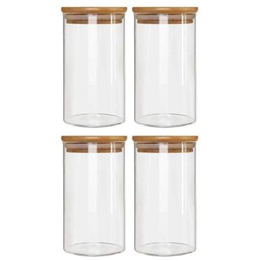 Imagem de Kit 4 Potes Borossilicato Hermético Tampa Bambu 1100Ml Class