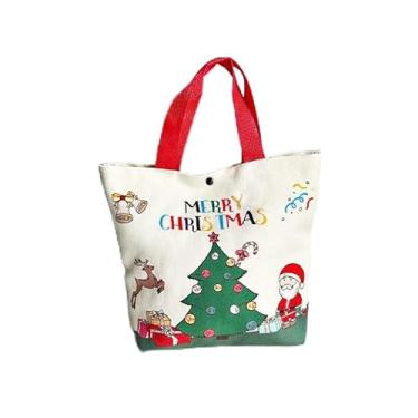 Imagem de 1 bolsa ecológica para presente de Natal – bolsas de algodão reutilizáveis com cordão, lembrancinhas de festa sustentáveis para celebração sem desperdício – Árvore de Natal