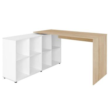 Imagem de Mesa Para Escritório Escrivaninha Home Office Nero A02 Carvalho Branco - Lyam Decor