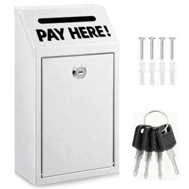 Imagem de Caixa de dinheiro SAFECash com ranhura – Caixa de doação de metal de 26 cm com trava para depósito em dinheiro, suporte de parede com trava e compartimento para casa/fazenda/escritório/ao ar livre