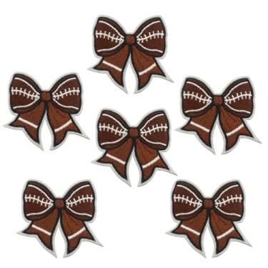 Imagem de Verkelly Conjunto de 6 peças de remendos de beisebol, laço exclusivo e remendos bordados de dia de jogo para roupas DIY, mochilas, chapéus, jeans, camisetas (marrom)