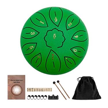 Imagem de barenx Instrumento de percussão com língua de aço, tambor de mão, com marretas de tambor, bolsa de viagem, livro de música, ioga, meditação, presente para iniciantes profissionais - verde