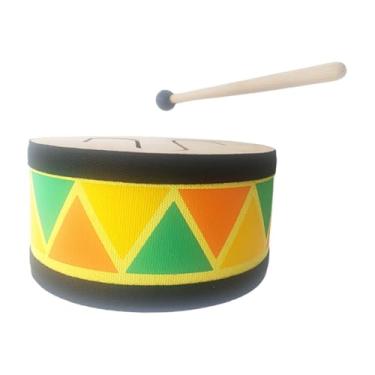Imagem de menolana Tambor de mão de madeira, instrumento de percussão Orff, brinquedo musical profissional, leve e educativo, com baqueta, 16 cm de diâmetro.