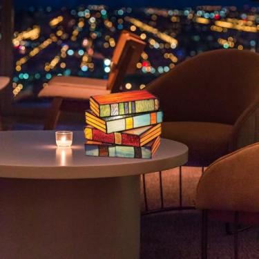 Imagem de Quanmin Lâmpada de livro vintage - decoração de canto de livro com luz ambiente suave, lâmpada de estante exclusiva presente para decoração de quarto de escritório em casa