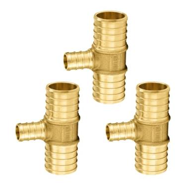 Imagem de Pacote com 3 acessórios PEX Niikappu 1"x1x1/5.1 cm Pex Tee, acessórios de tubo de crimpagem de latão para tubos PEX, ASTM F1807