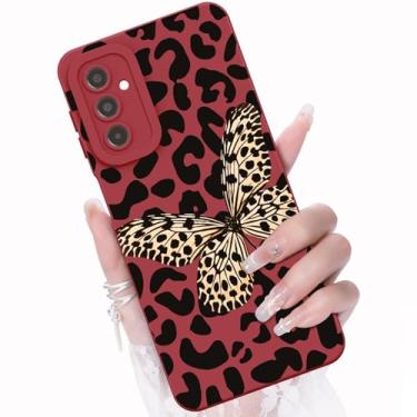 Imagem de CASBST Capa para celular Samsung Galaxy A14 5G, design de estampa de flores da moda, capa de silicone líquido, fina, à prova de choque e resistente a arranhões para Samsung A14 - borboleta leopardo