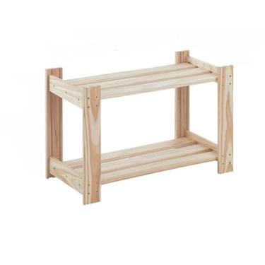 Imagem de Armário Estante 5 Andares de Pinus Natural 120x70cm Cozinha e Quarto- Móvel Rústico Multiuso com Prateleiras Ajustáveis(Estante 2 Andares)