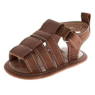 Imagem de Josmo Sandálias infantis para bebês com fecho de tira deslizante - Sandália leve de bico aberto para meninos recém-nascidos (tamanhos: 2-4 bebês), Bronzeado, 16