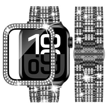 Imagem de iiteeology Ology Projetado Para Pulseiras Apple Watch De 41 Mm, Kit Pulseira Com Caixa Diamante Brilhante, Luxo Strass, Série 9, 8 E 7, Feminina, Preta