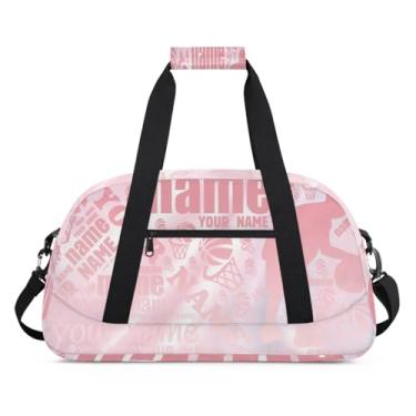 Imagem de Bolsa esportiva personalizada com nome de basquete rosa com nome, bolsa de dormir personalizada, bolsa de fim de semana, bolsa de treino para dança, balé, academia, ginástica, mala, viagem, presente